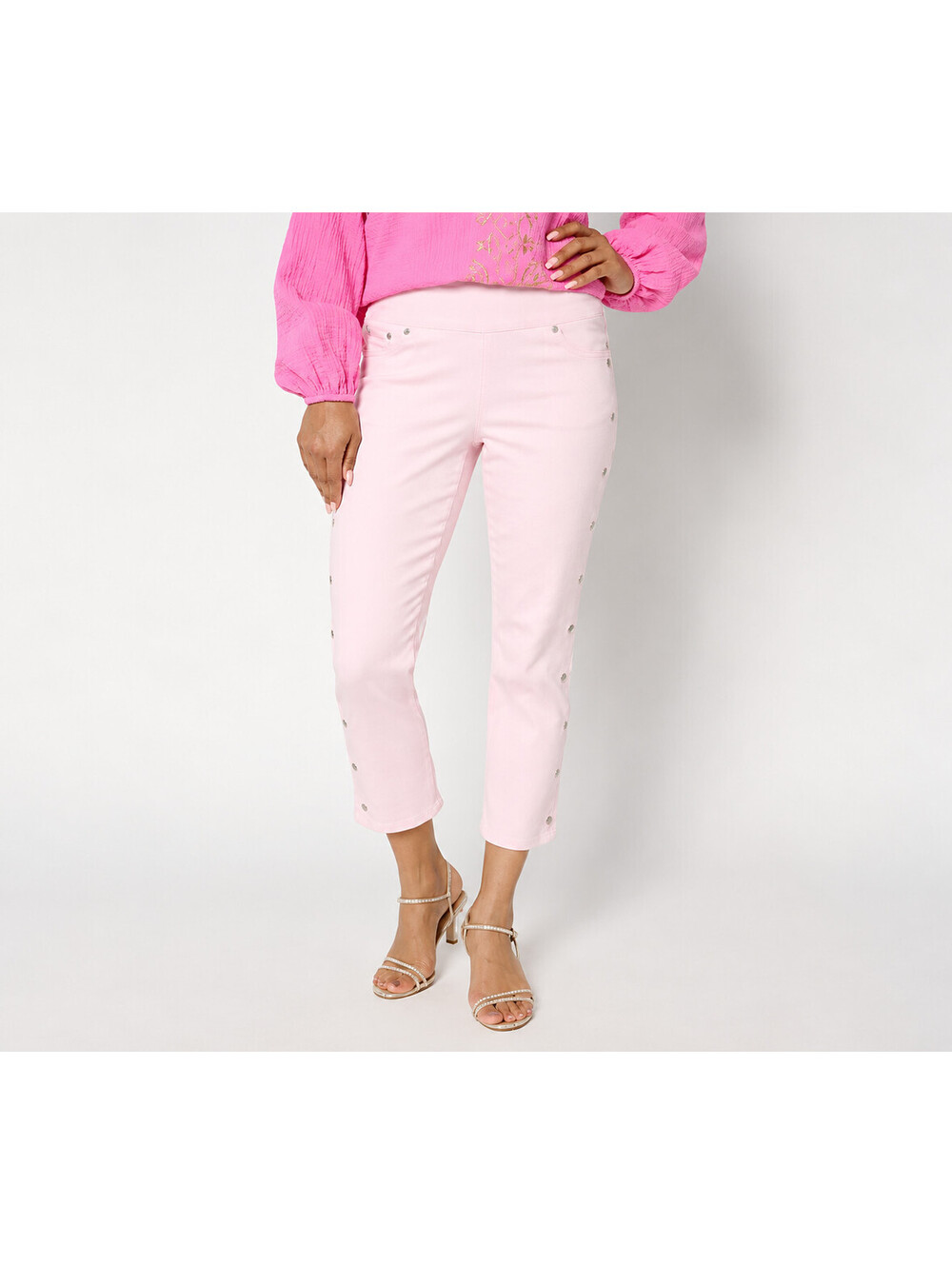 Belle by Kim Gravel TripleLuxe Twill Palm Cropped Jeans Pink Quartz, Petite 18